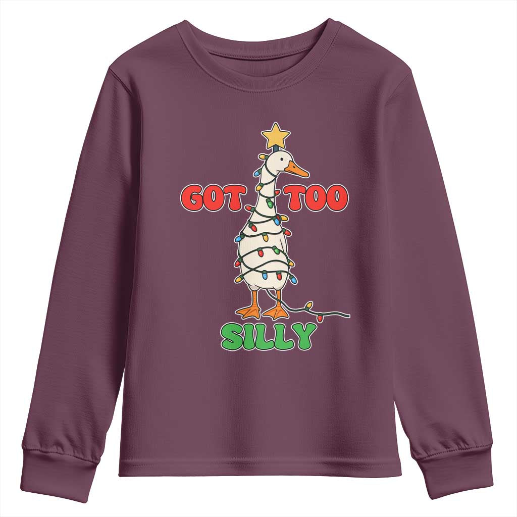 Funny Christmas Silly Goose Youth Sweatshirt Got Too Silly Goose Pun Humor Xmas Tree - Wonder Print Shop