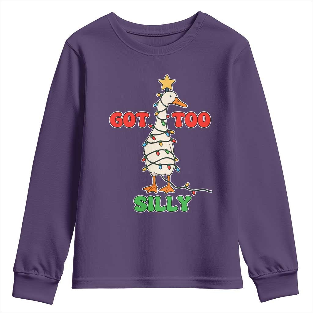 Funny Christmas Silly Goose Youth Sweatshirt Got Too Silly Goose Pun Humor Xmas Tree - Wonder Print Shop