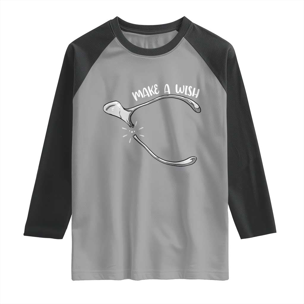 Funny Thanksgiving Turkey Wishbone Raglan Shirt Make A Wish Chicken Turkey - Wonder Print Shop