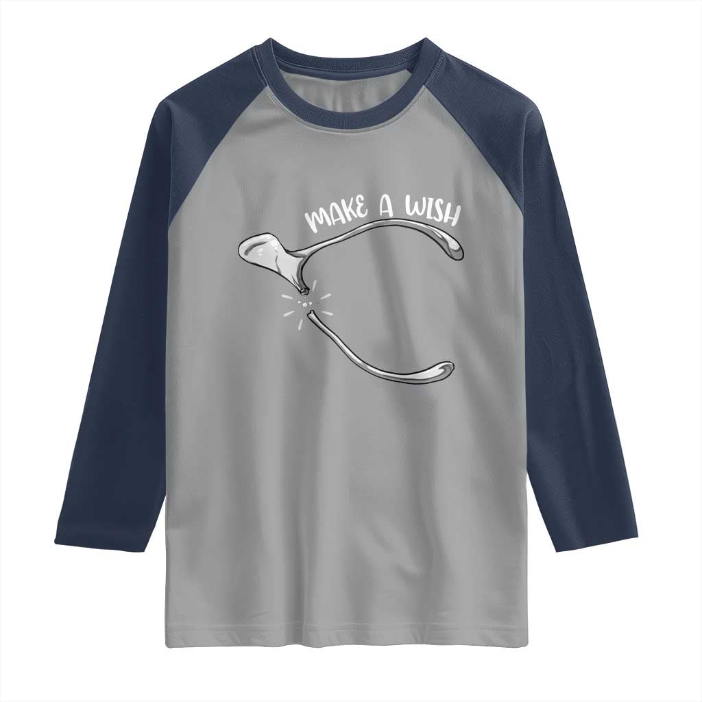 Funny Thanksgiving Turkey Wishbone Raglan Shirt Make A Wish Chicken Turkey - Wonder Print Shop