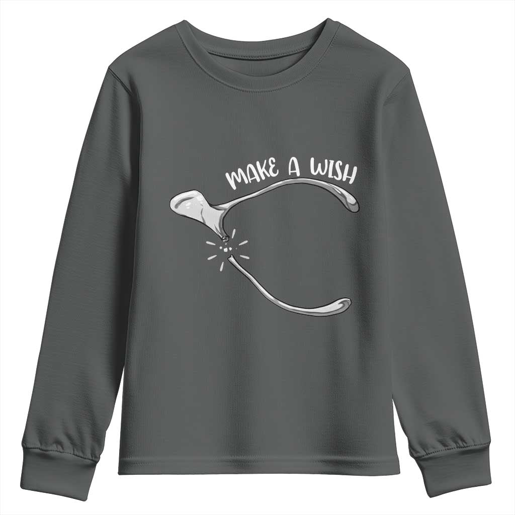 Funny Thanksgiving Turkey Wishbone Youth Sweatshirt Make A Wish Chicken Turkey - Wonder Print Shop