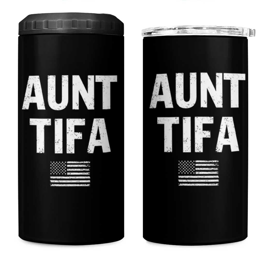 Funny Aunt Tifa 4 in 1 Can Cooler Tumbler Political Satire Vintage American Flag - Wonder Print Shop