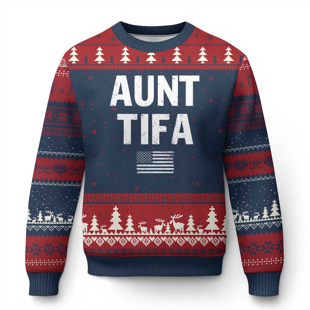 Funny Aunt Tifa Ugly Christmas Sweater Political Satire Vintage American Flag - Wonder Print Shop