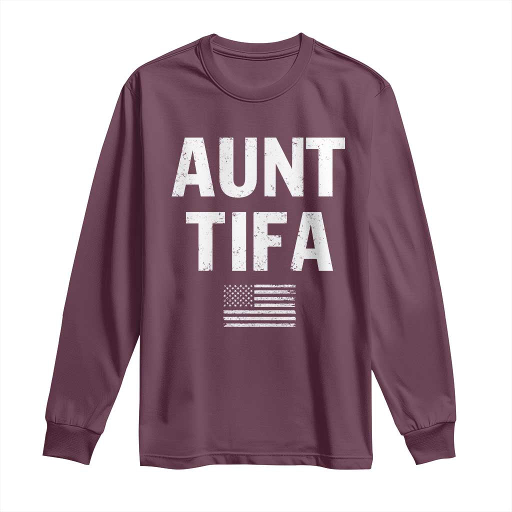 Funny Aunt Tifa Long Sleeve Shirt Political Satire Vintage American Flag - Wonder Print Shop