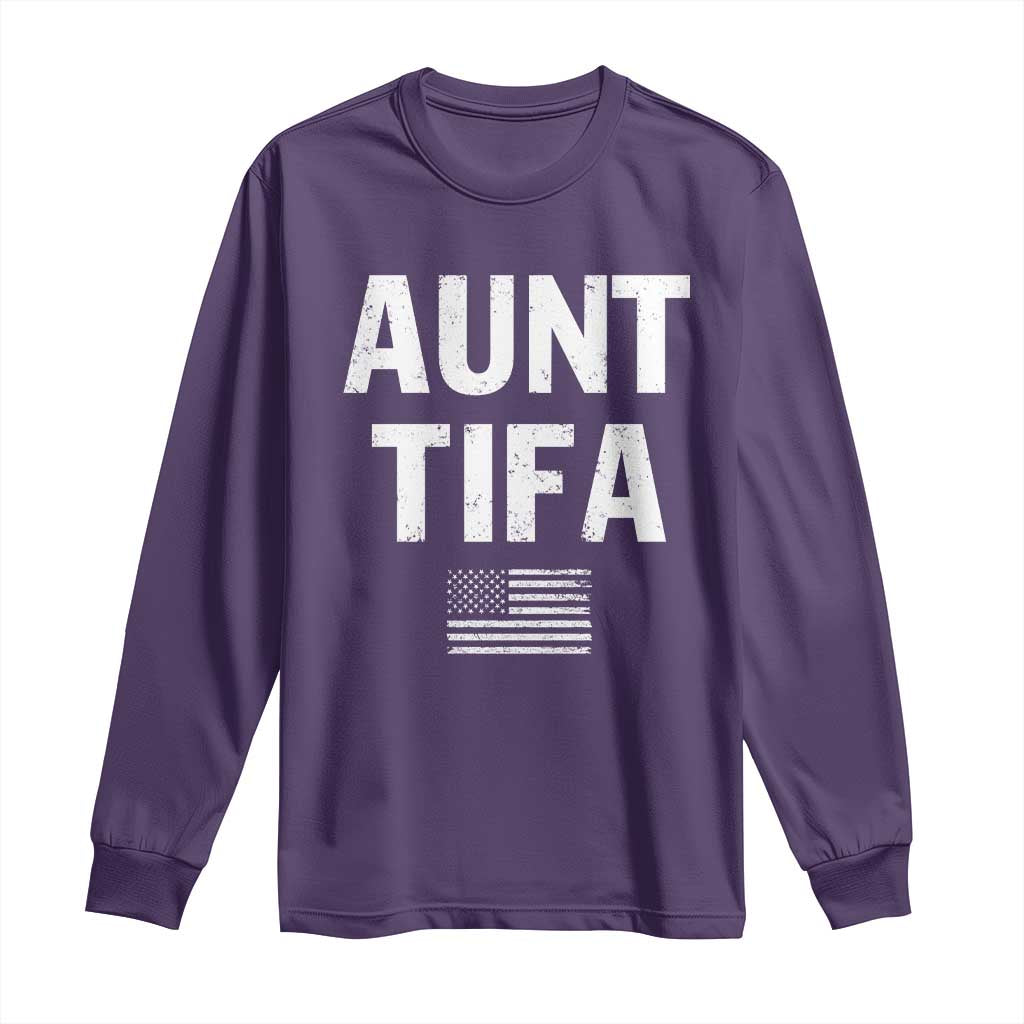Funny Aunt Tifa Long Sleeve Shirt Political Satire Vintage American Flag - Wonder Print Shop