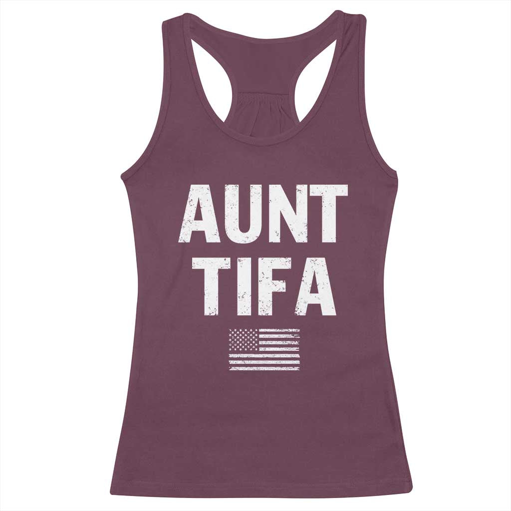 Funny Aunt Tifa Racerback Tank Top Political Satire Vintage American Flag - Wonder Print Shop