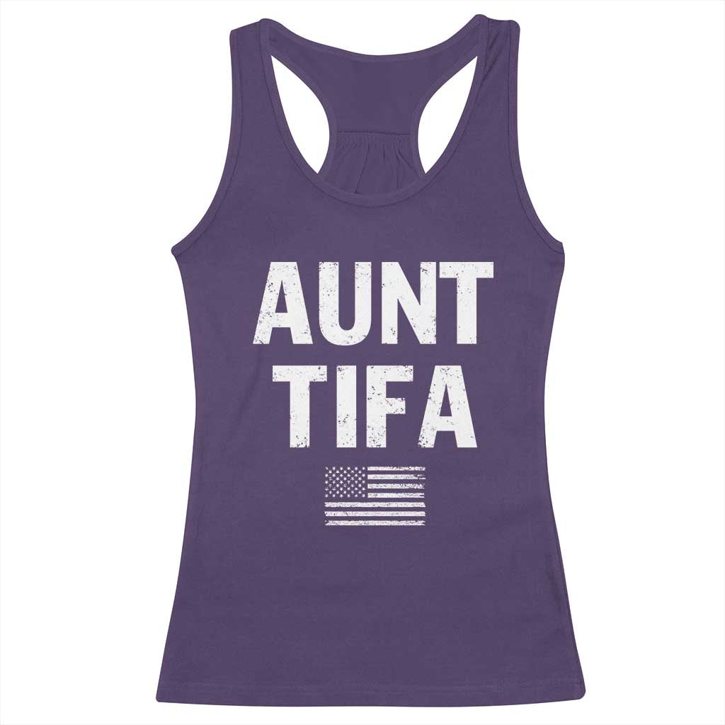 Funny Aunt Tifa Racerback Tank Top Political Satire Vintage American Flag - Wonder Print Shop