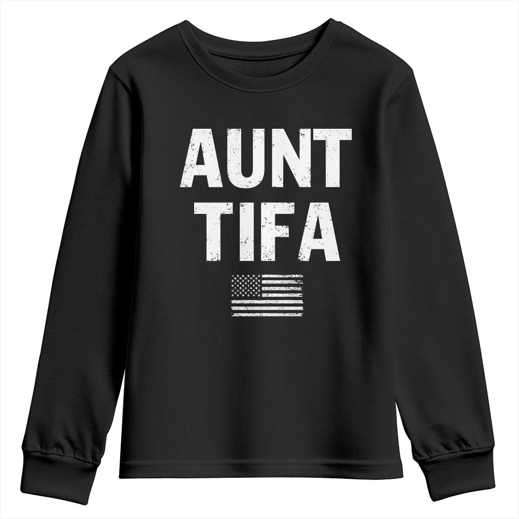 Funny Aunt Tifa Youth Sweatshirt Political Satire Vintage American Flag - Wonder Print Shop