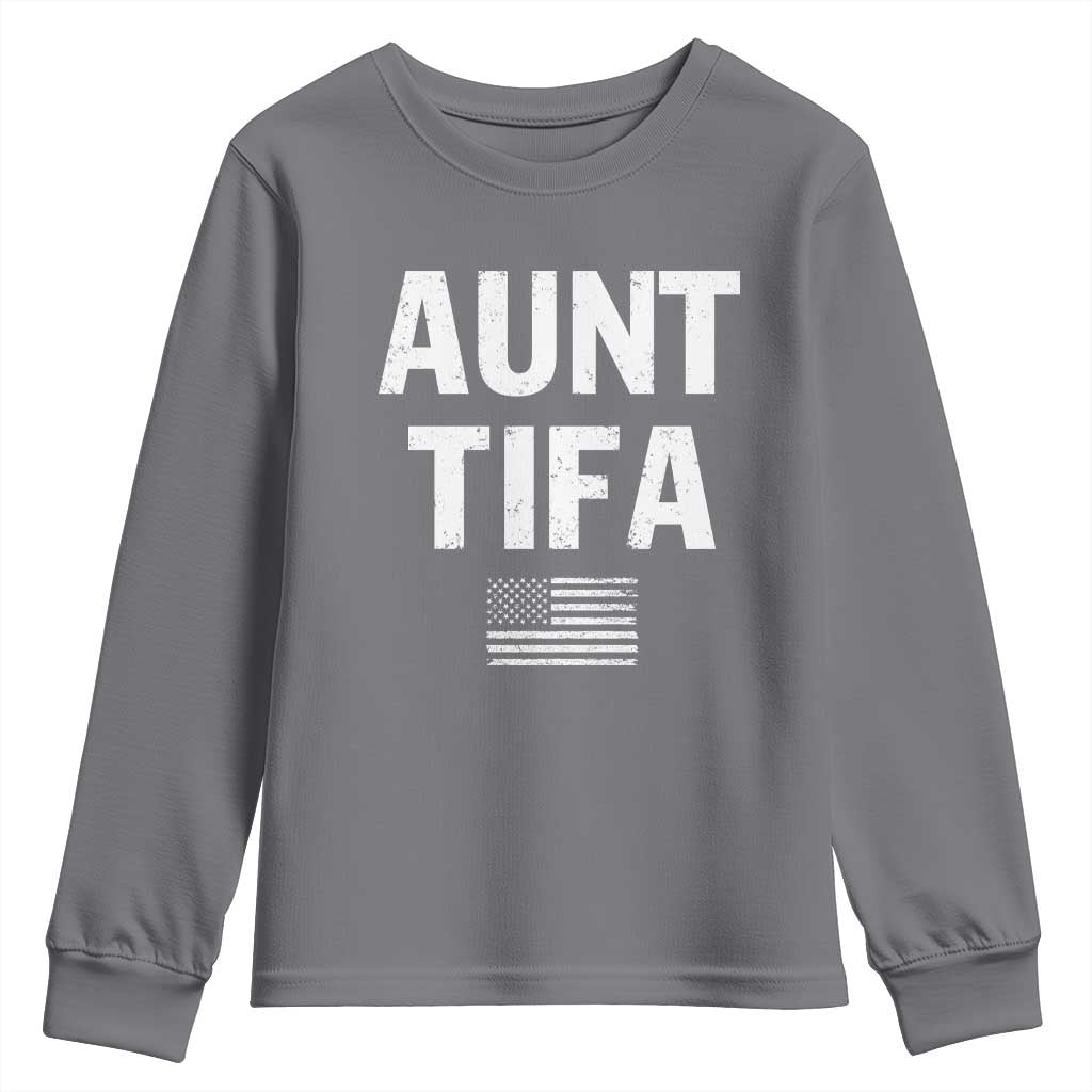 Funny Aunt Tifa Youth Sweatshirt Political Satire Vintage American Flag - Wonder Print Shop