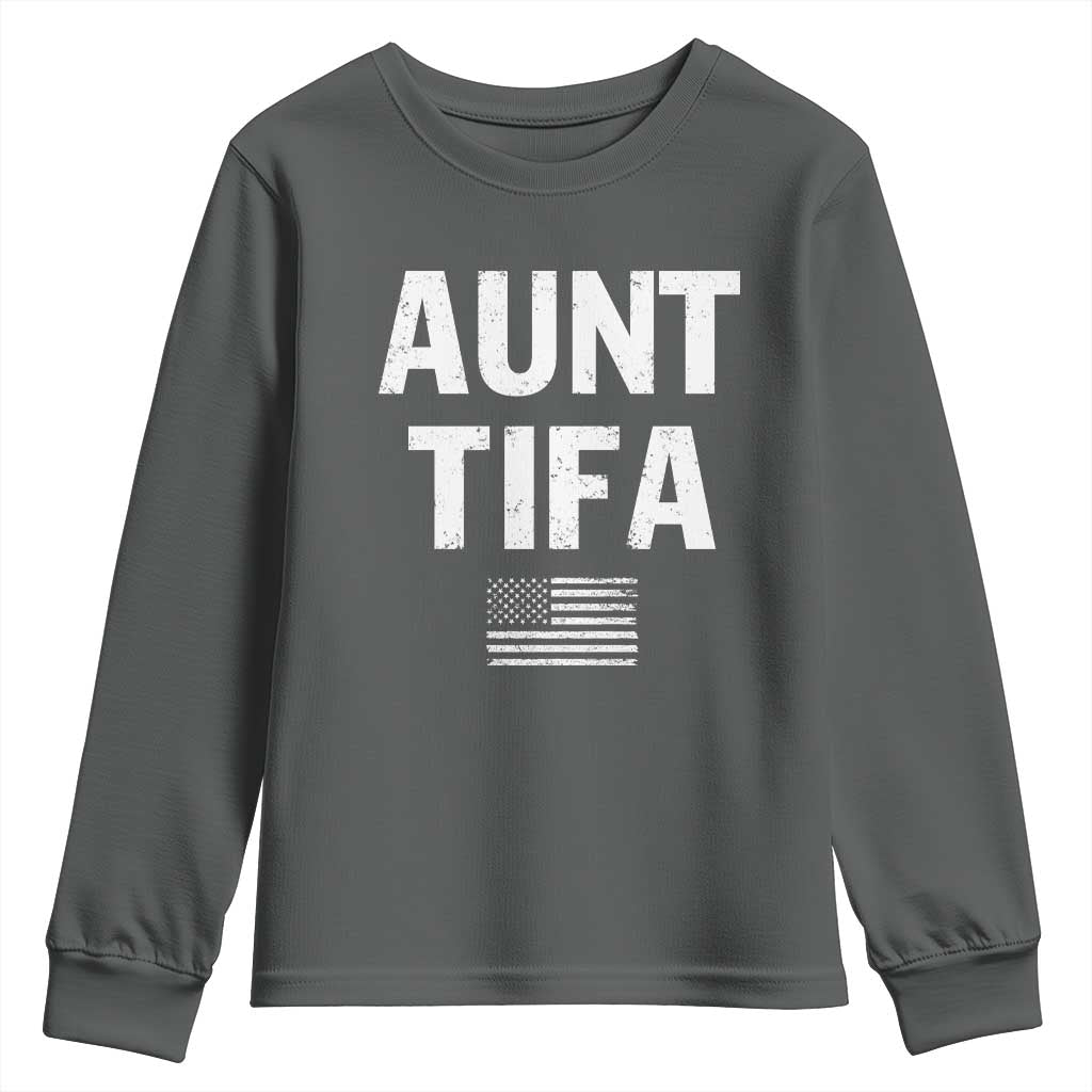 Funny Aunt Tifa Youth Sweatshirt Political Satire Vintage American Flag - Wonder Print Shop