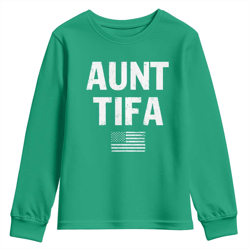Funny Aunt Tifa Youth Sweatshirt Political Satire Vintage American Flag - Wonder Print Shop