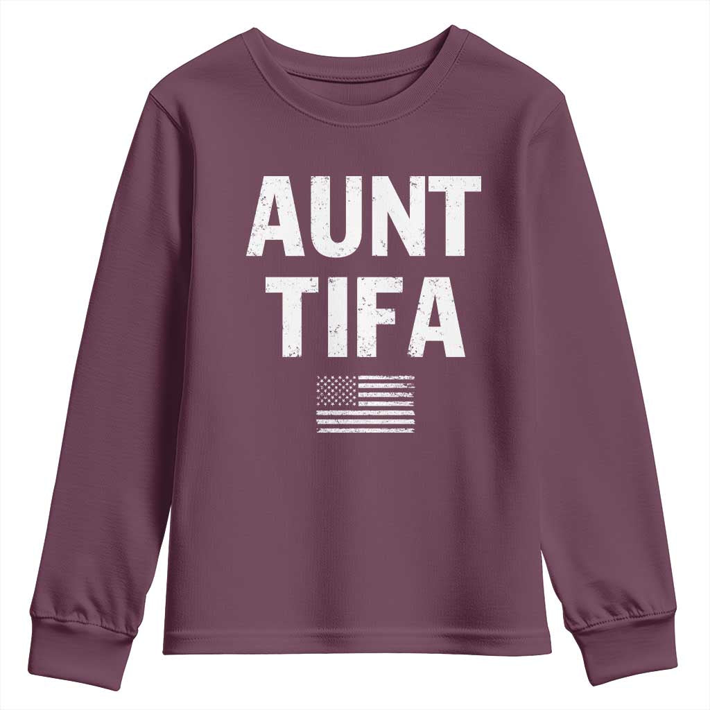 Funny Aunt Tifa Youth Sweatshirt Political Satire Vintage American Flag - Wonder Print Shop