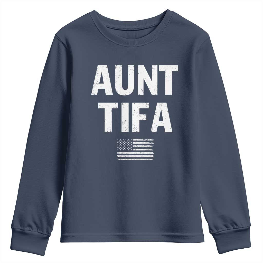 Funny Aunt Tifa Youth Sweatshirt Political Satire Vintage American Flag - Wonder Print Shop