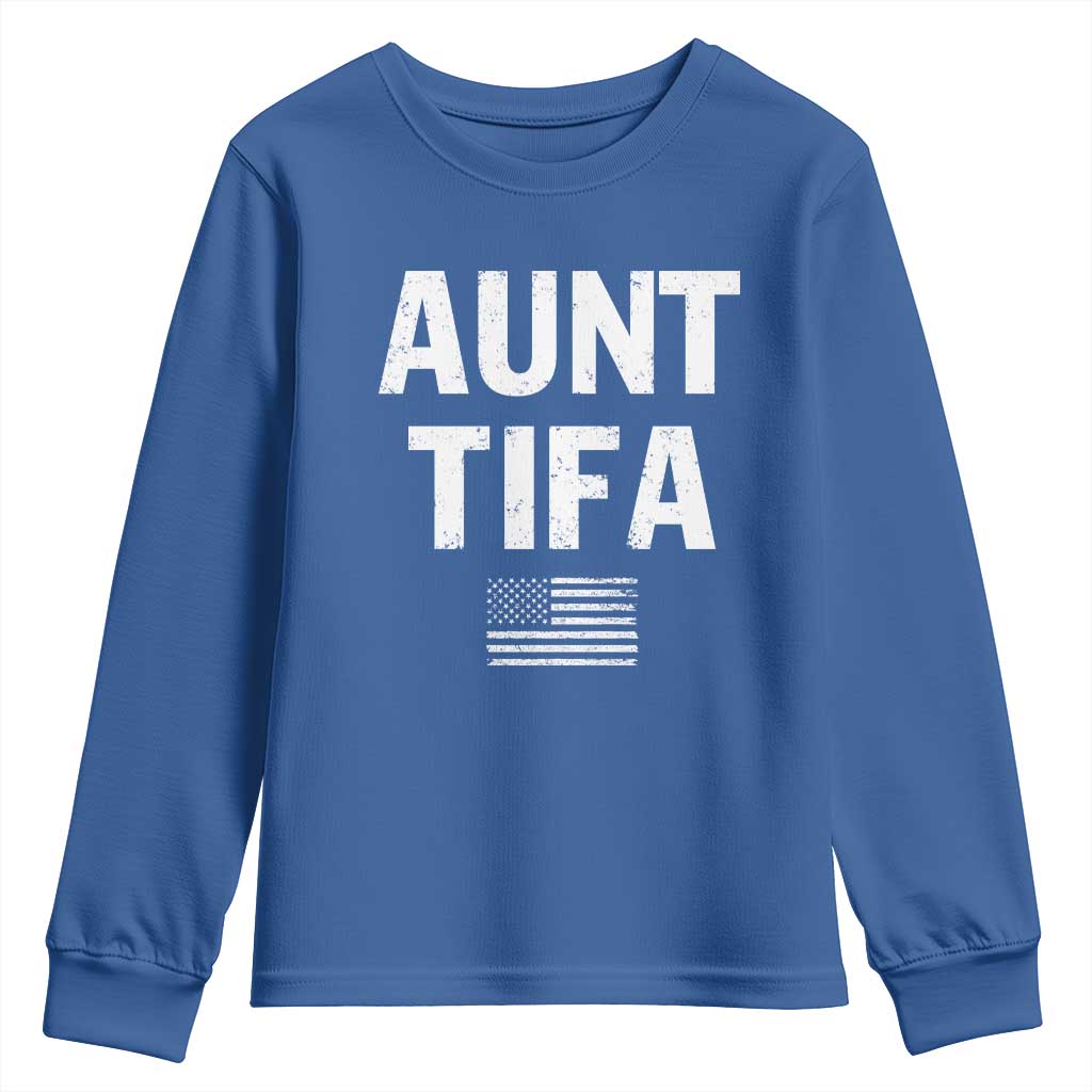 Funny Aunt Tifa Youth Sweatshirt Political Satire Vintage American Flag - Wonder Print Shop