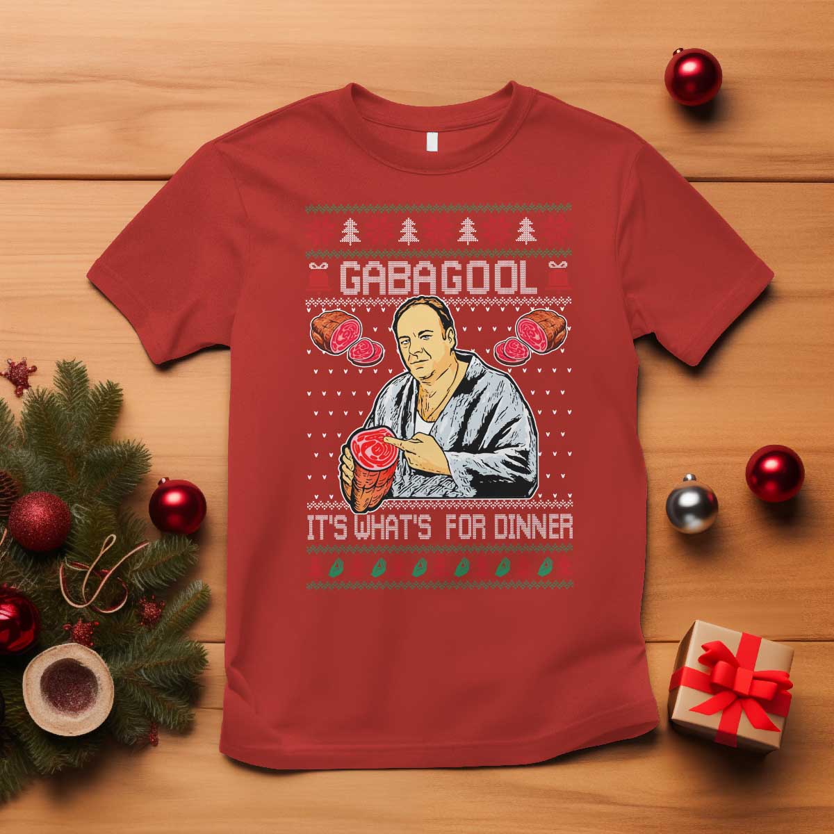 Funny Christmas Mafia T Shirt Gabagool It Is Whats For Dinner Gangster Movie - Wonder Print Shop
