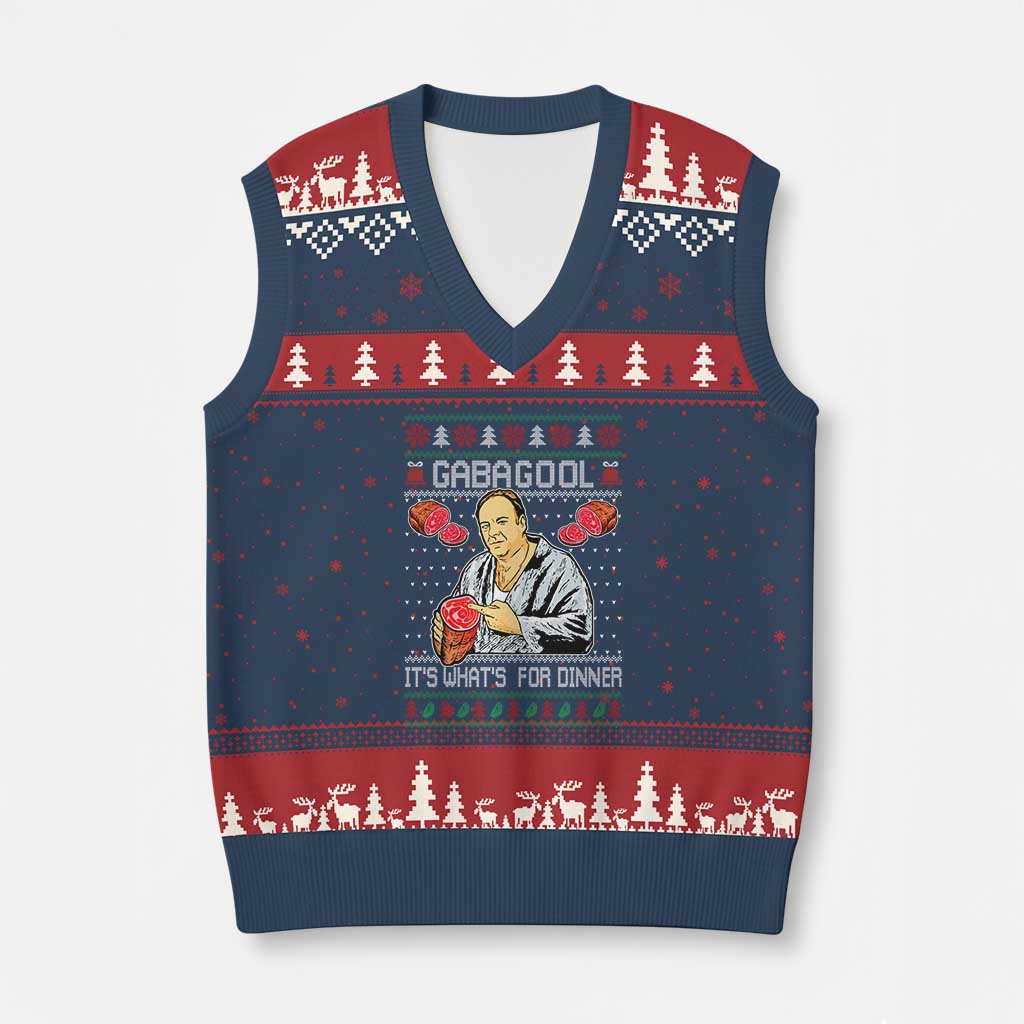 Funny Xmas Mafia V-Neck Knit Sweater Vest Gabagool It Is Whats For Dinner Gangster Movie - Wonder Print Shop