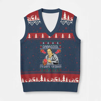 Funny Xmas Mafia V-Neck Knit Sweater Vest Gabagool It Is Whats For Dinner Gangster Movie - Wonder Print Shop