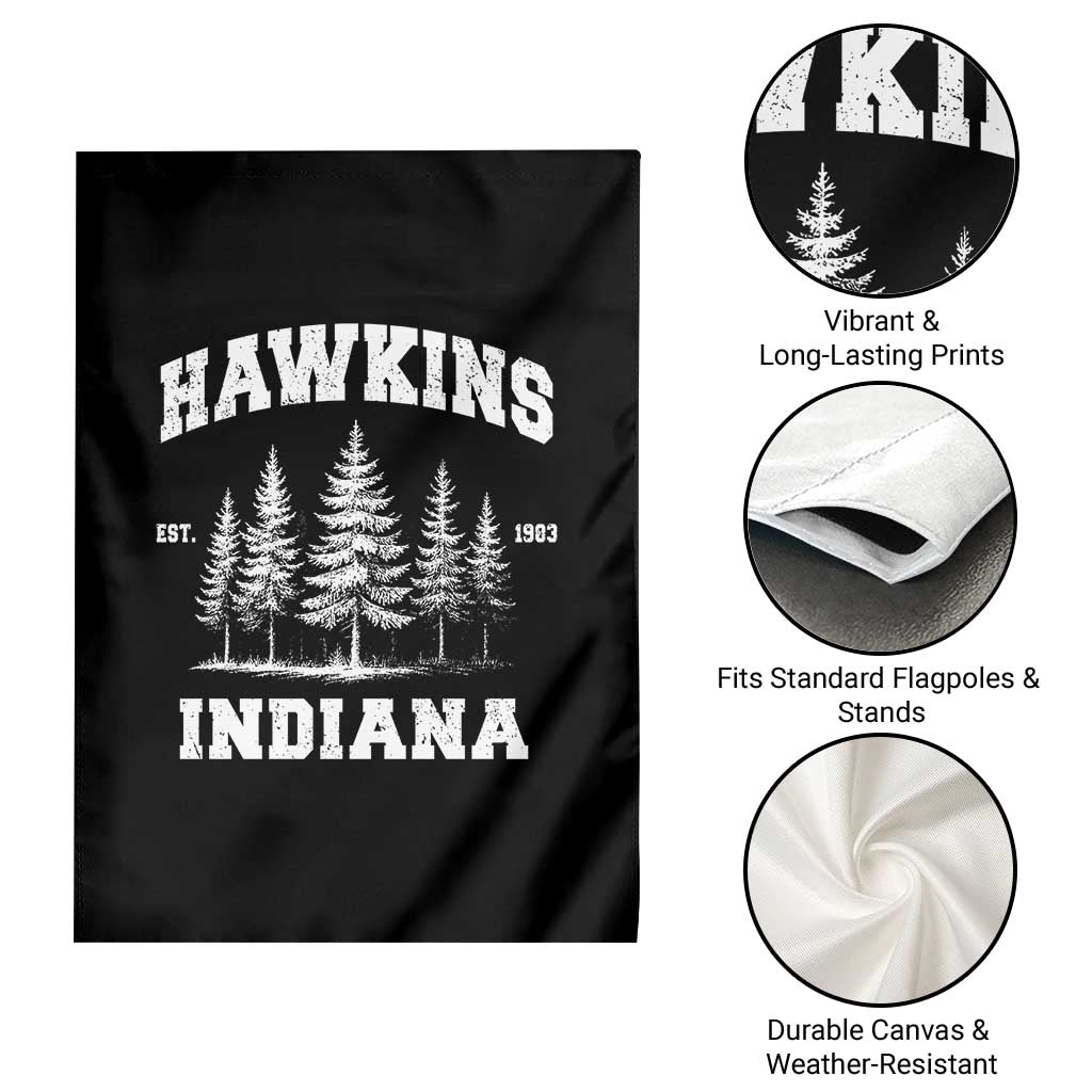 Funny Hawkins Sci Fi Lover Garden Flag Indiana Strangers Pine Tree - Wonder Print Shop