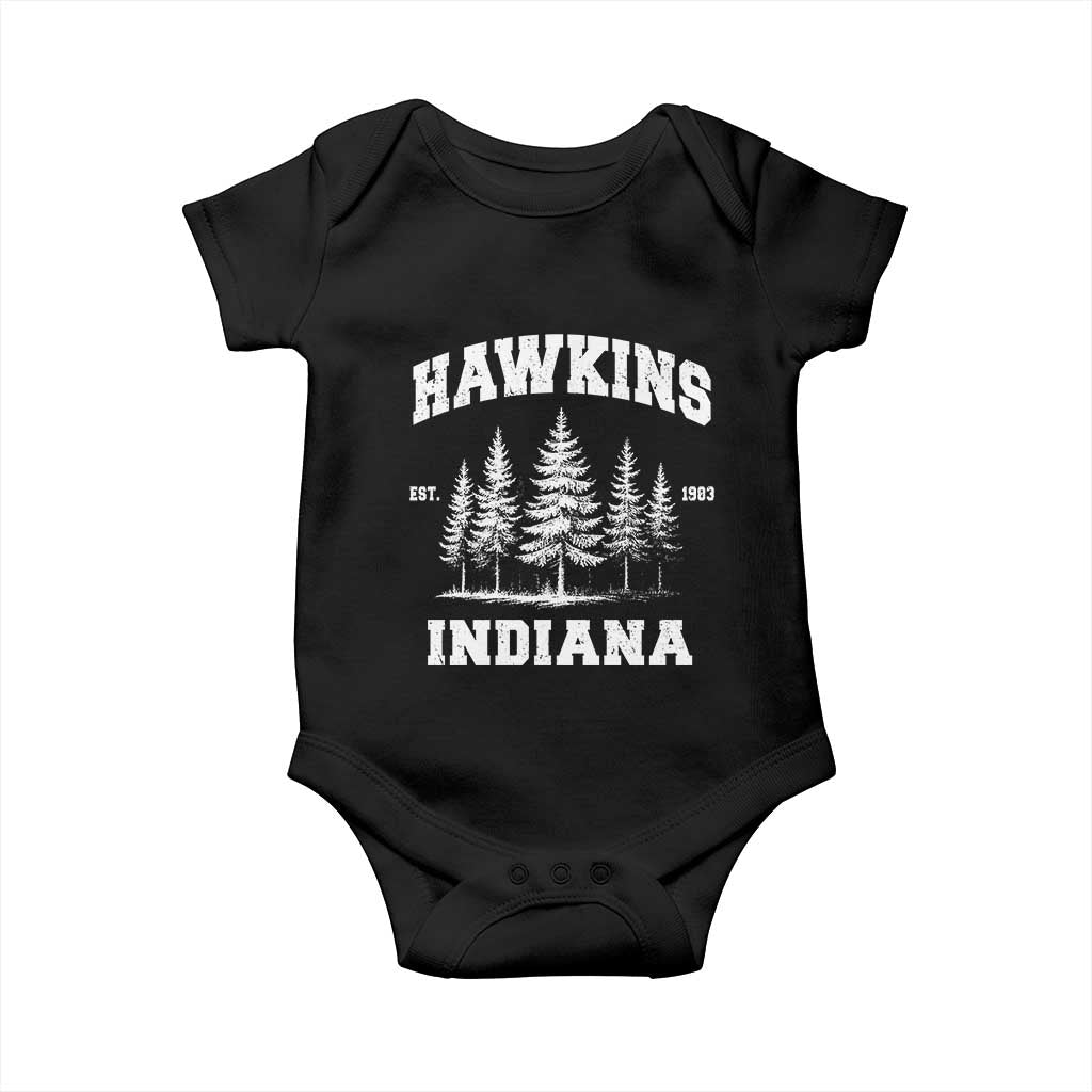 Funny Hawkins Sci Fi Lover Baby Onesie Indiana Strangers Pine Tree - Wonder Print Shop