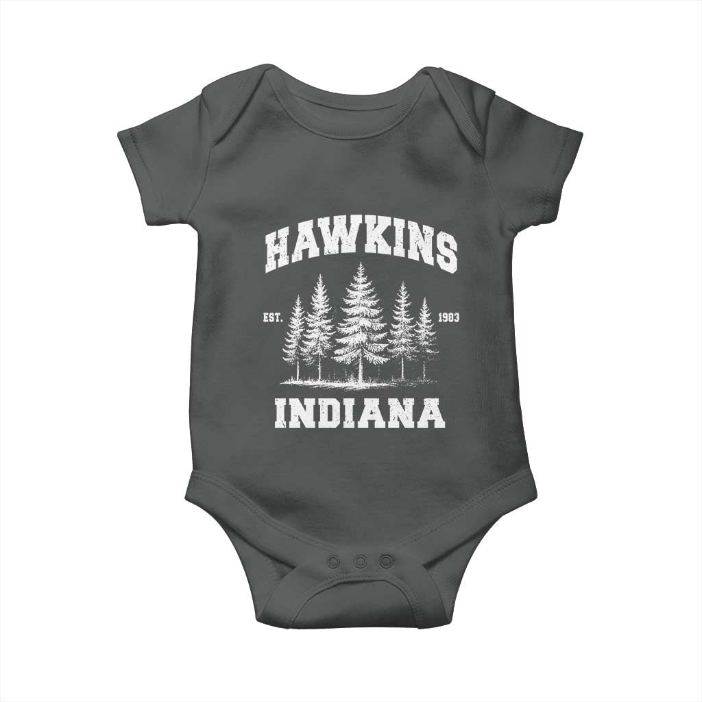 Funny Hawkins Sci Fi Lover Baby Onesie Indiana Strangers Pine Tree - Wonder Print Shop