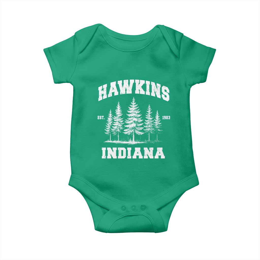 Funny Hawkins Sci Fi Lover Baby Onesie Indiana Strangers Pine Tree - Wonder Print Shop