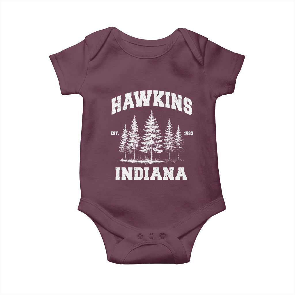 Funny Hawkins Sci Fi Lover Baby Onesie Indiana Strangers Pine Tree - Wonder Print Shop