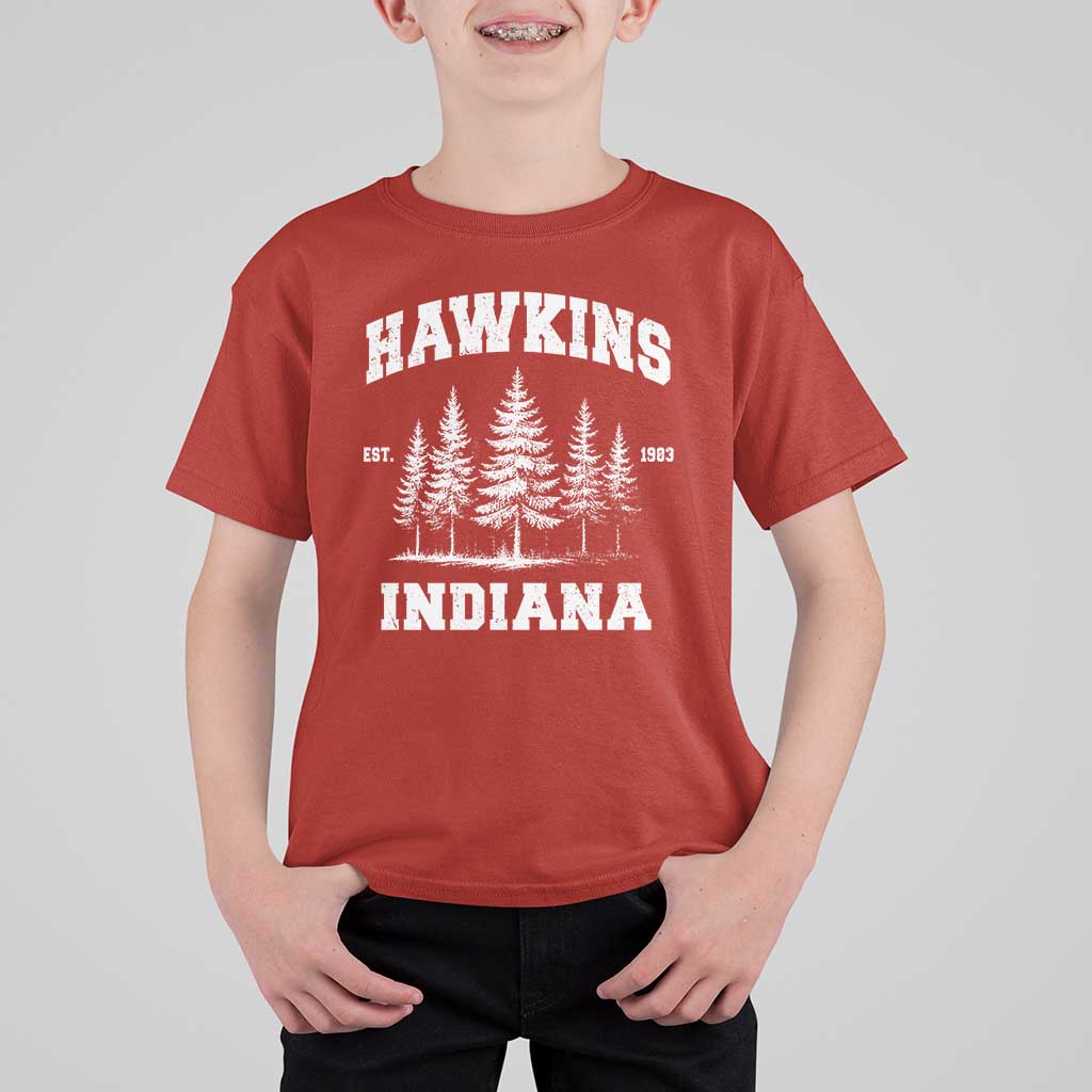 Funny Hawkins Sci Fi Lover T Shirt For Kid Indiana Strangers Pine Tree - Wonder Print Shop