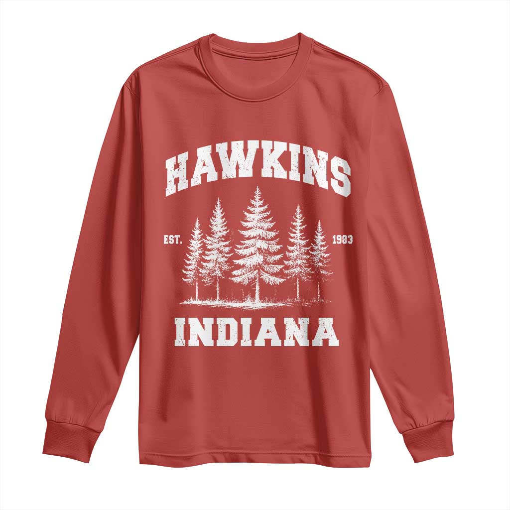 Funny Hawkins Sci Fi Lover Long Sleeve Shirt Indiana Strangers Pine Tree - Wonder Print Shop