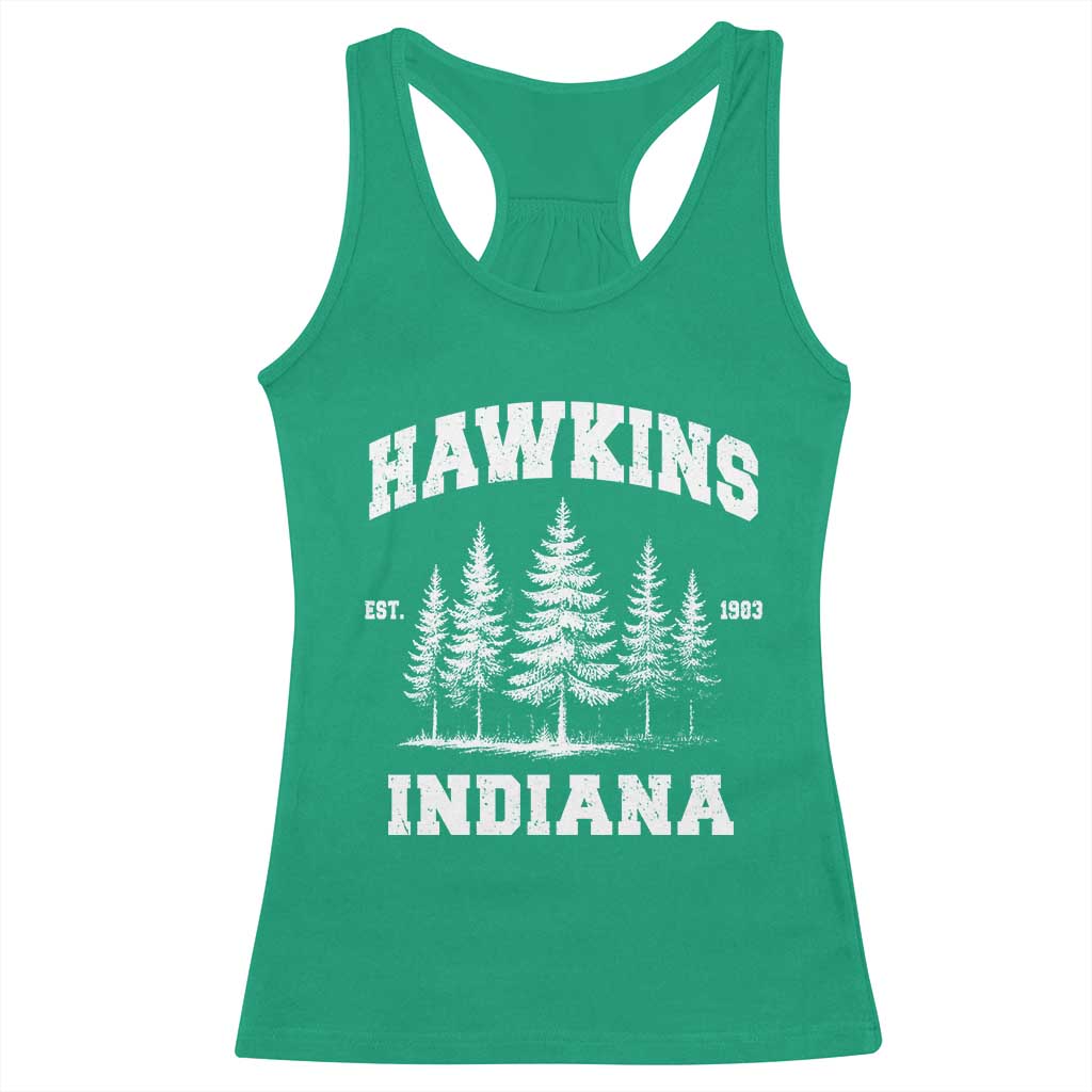 Funny Hawkins Sci Fi Lover Racerback Tank Top Indiana Strangers Pine Tree - Wonder Print Shop
