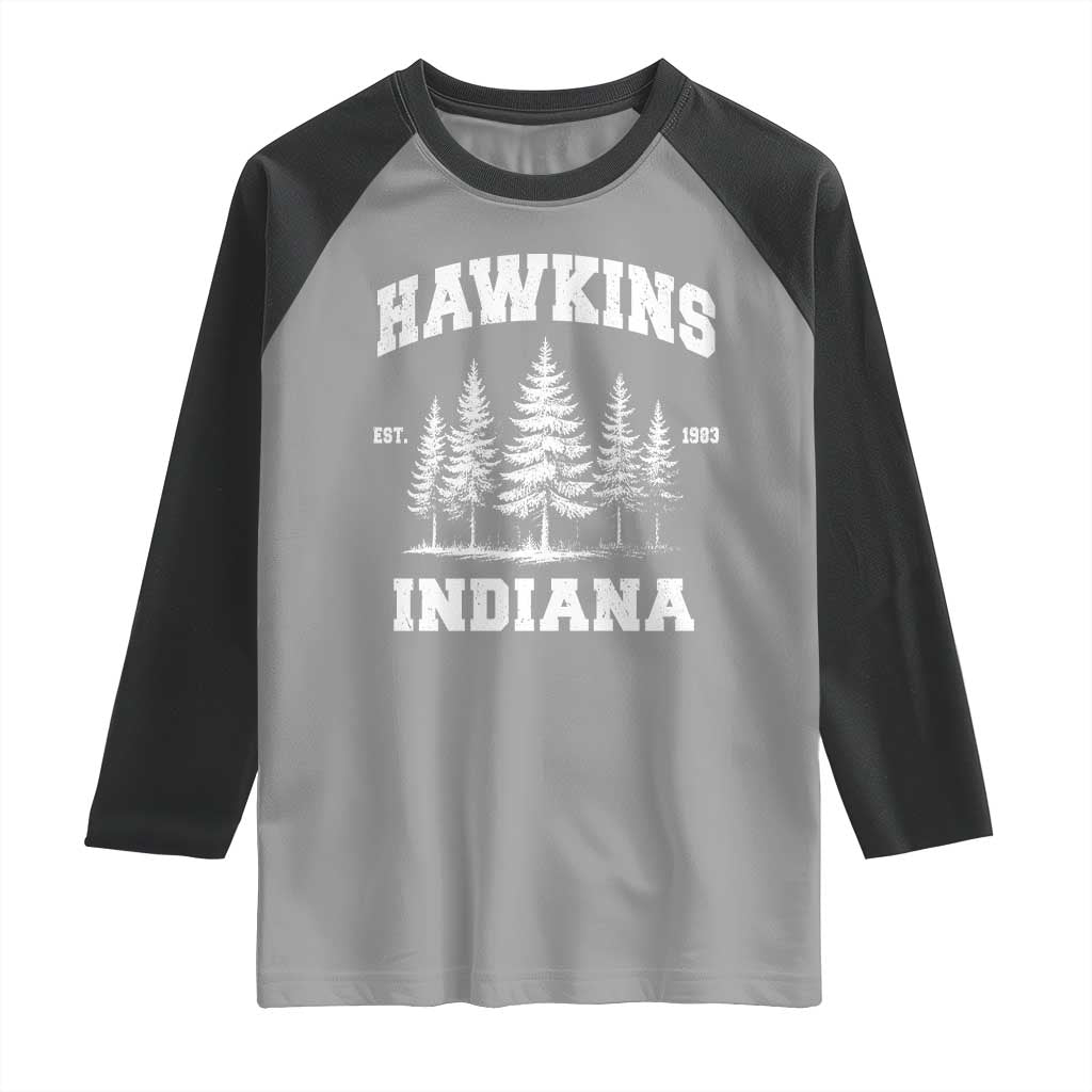 Funny Hawkins Sci Fi Lover Raglan Shirt Indiana Strangers Pine Tree - Wonder Print Shop