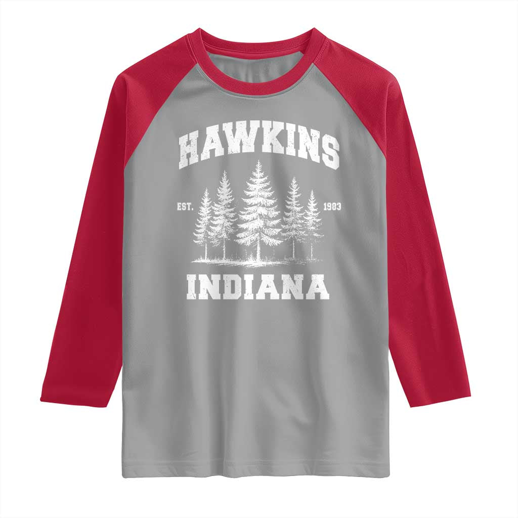 Funny Hawkins Sci Fi Lover Raglan Shirt Indiana Strangers Pine Tree - Wonder Print Shop