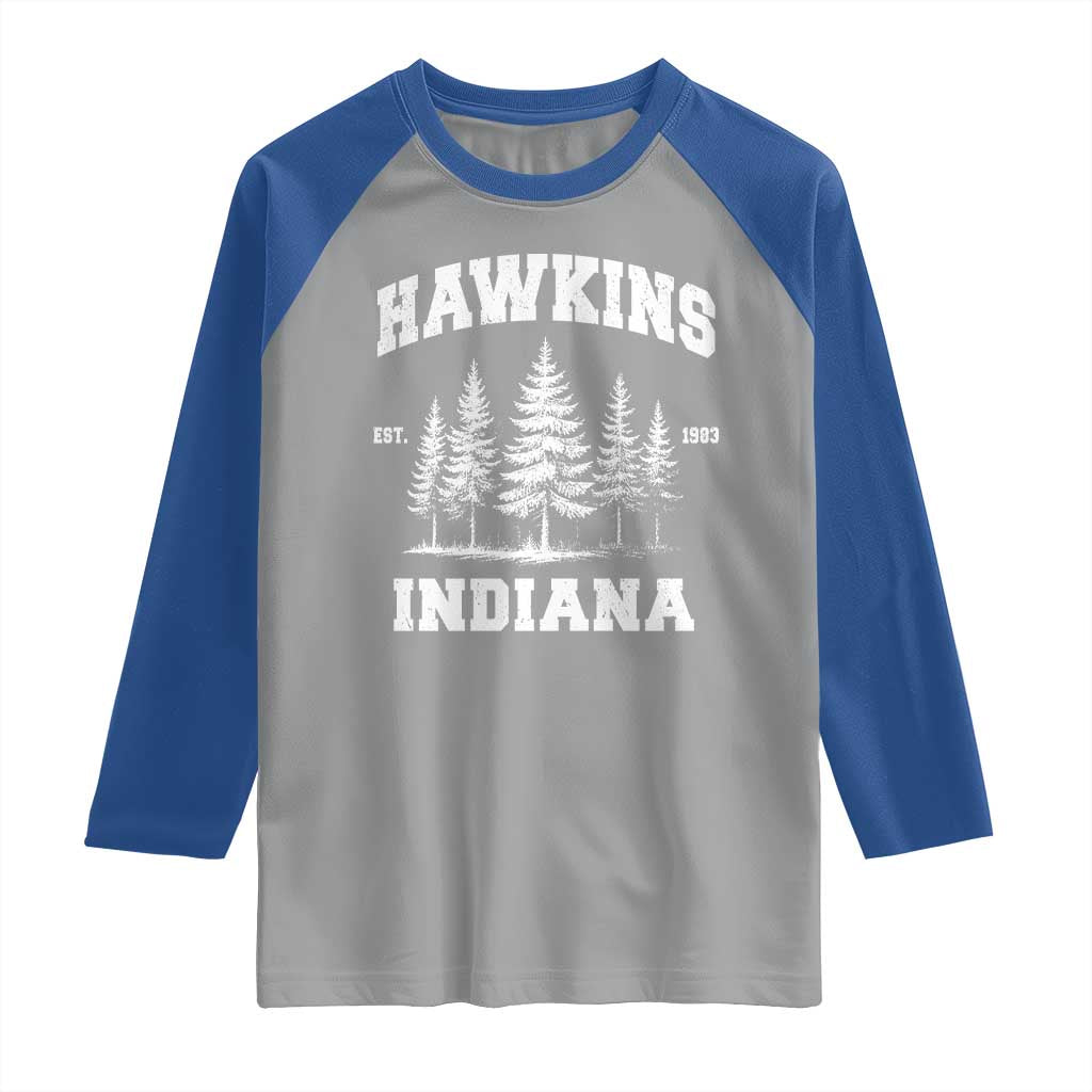 Funny Hawkins Sci Fi Lover Raglan Shirt Indiana Strangers Pine Tree - Wonder Print Shop