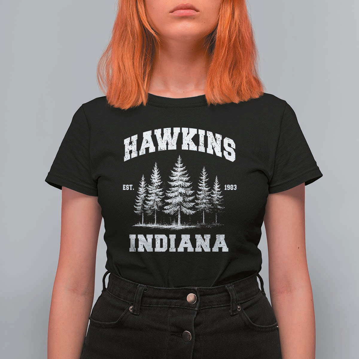 Funny Hawkins Sci Fi Lover T Shirt For Women Indiana Strangers Pine Tree - Wonder Print Shop