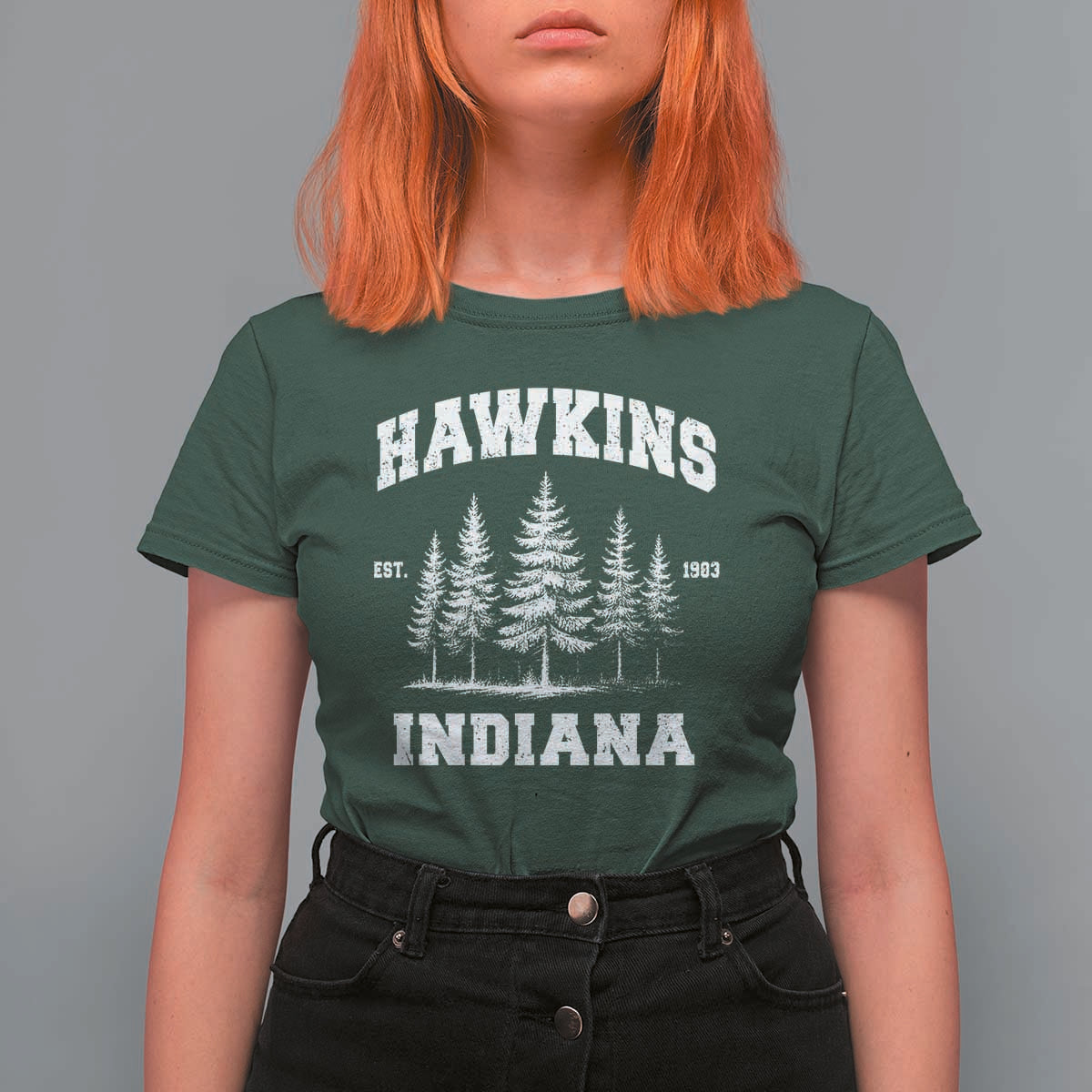 Funny Hawkins Sci Fi Lover T Shirt For Women Indiana Strangers Pine Tree - Wonder Print Shop