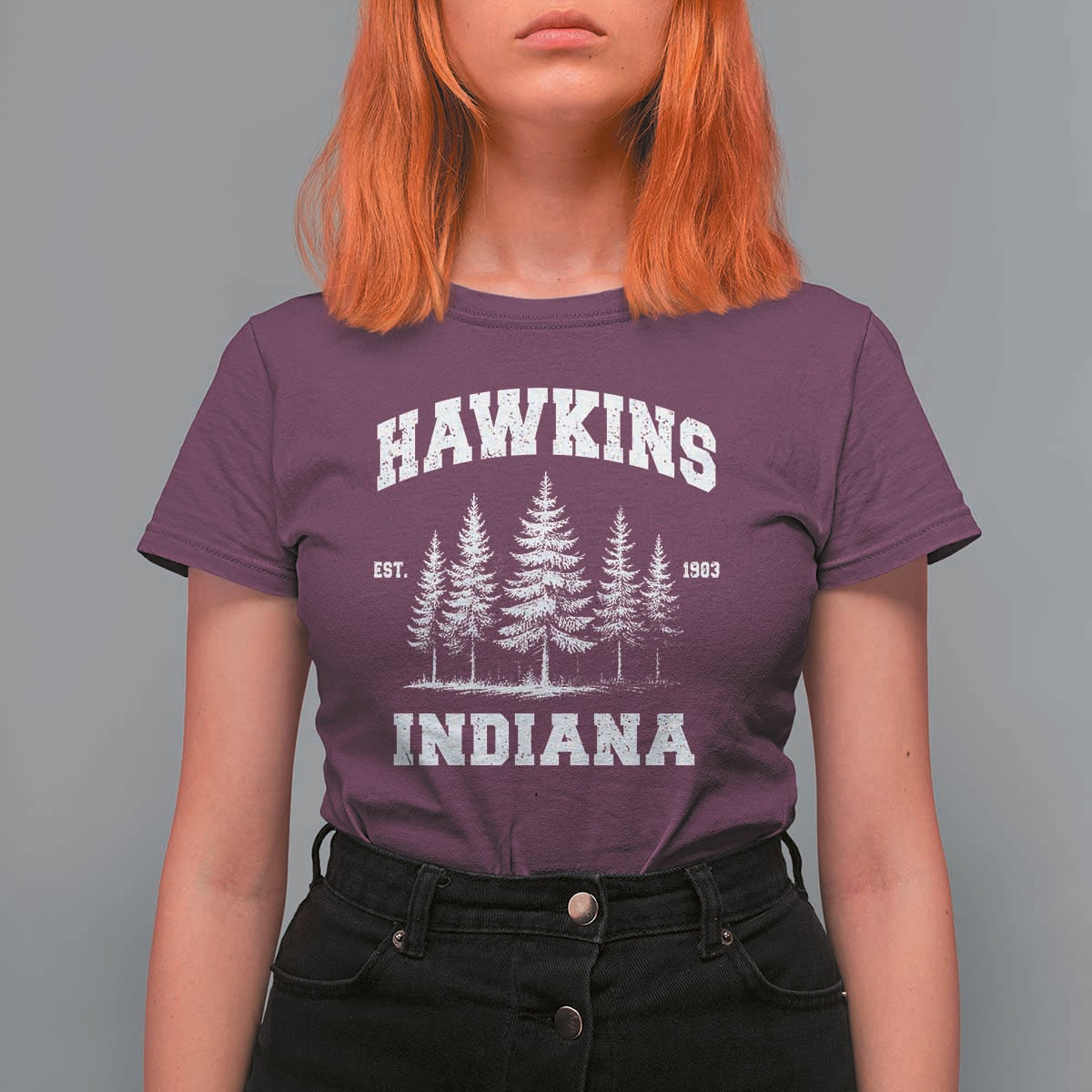 Funny Hawkins Sci Fi Lover T Shirt For Women Indiana Strangers Pine Tree - Wonder Print Shop