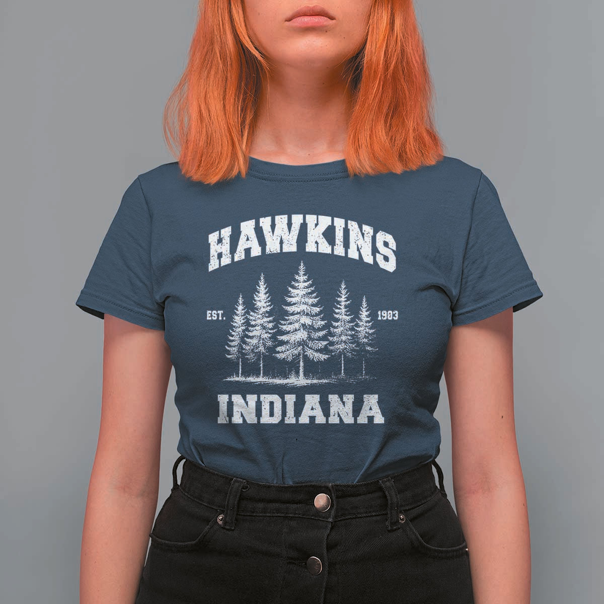 Funny Hawkins Sci Fi Lover T Shirt For Women Indiana Strangers Pine Tree - Wonder Print Shop