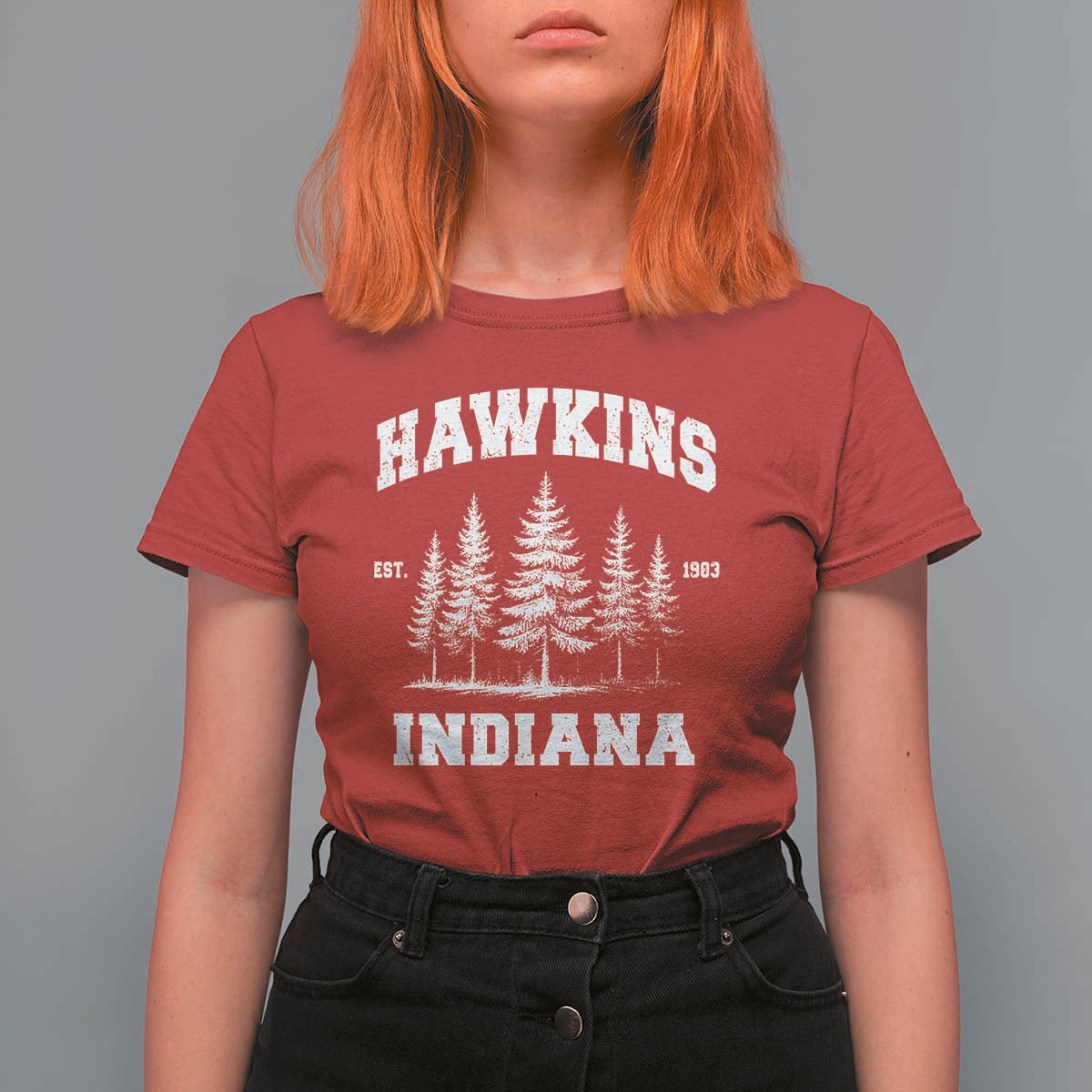Funny Hawkins Sci Fi Lover T Shirt For Women Indiana Strangers Pine Tree - Wonder Print Shop