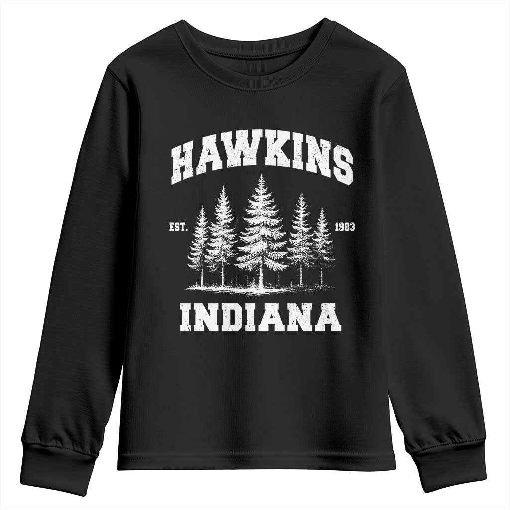 Funny Hawkins Sci Fi Lover Youth Sweatshirt Indiana Strangers Pine Tree - Wonder Print Shop