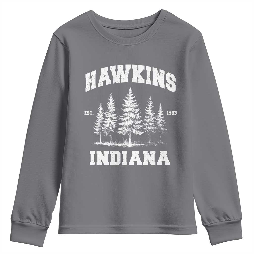 Funny Hawkins Sci Fi Lover Youth Sweatshirt Indiana Strangers Pine Tree - Wonder Print Shop