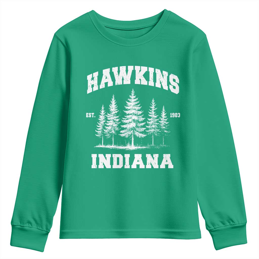 Funny Hawkins Sci Fi Lover Youth Sweatshirt Indiana Strangers Pine Tree - Wonder Print Shop