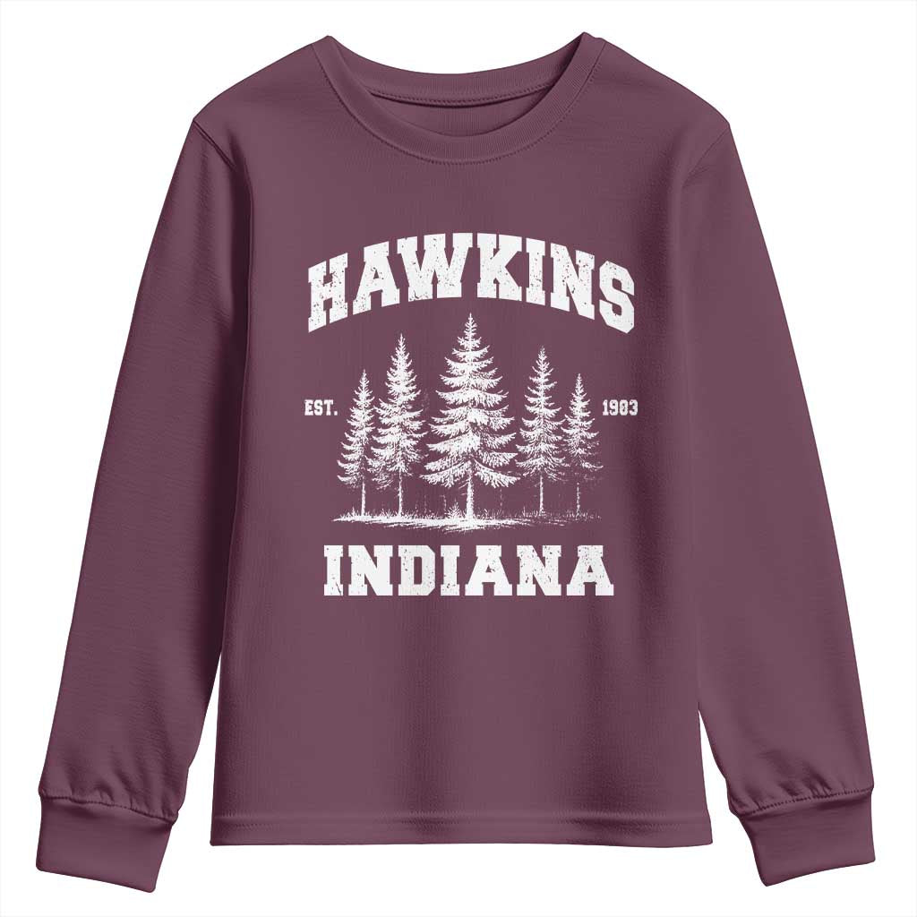 Funny Hawkins Sci Fi Lover Youth Sweatshirt Indiana Strangers Pine Tree - Wonder Print Shop