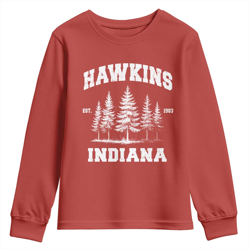 Funny Hawkins Sci Fi Lover Youth Sweatshirt Indiana Strangers Pine Tree - Wonder Print Shop