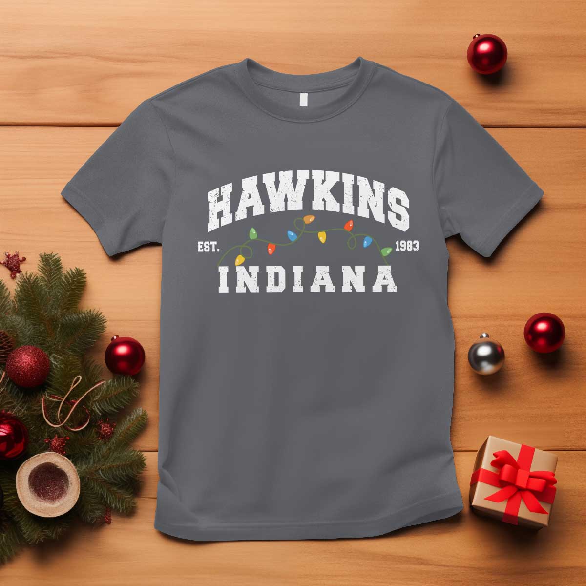 Funny Stranger Christmas T Shirt Hawkins Xmas Lights - Wonder Print Shop