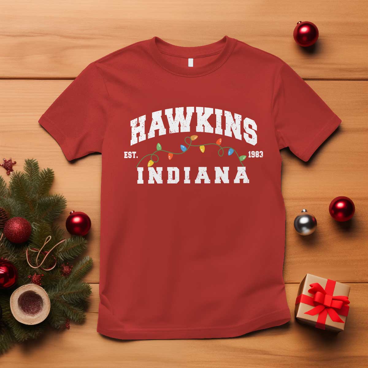Funny Stranger Christmas T Shirt Hawkins Xmas Lights - Wonder Print Shop