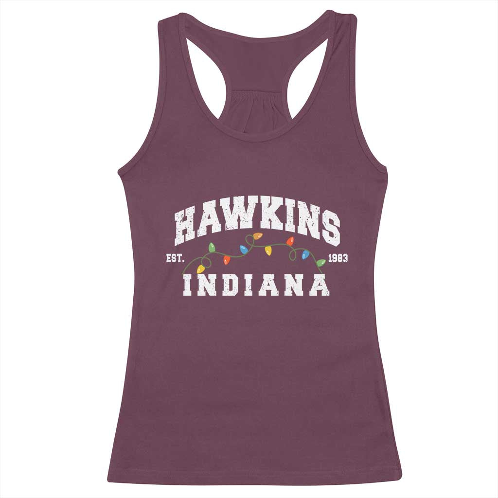 Funny Stranger Christmas Racerback Tank Top Hawkins Xmas Lights - Wonder Print Shop