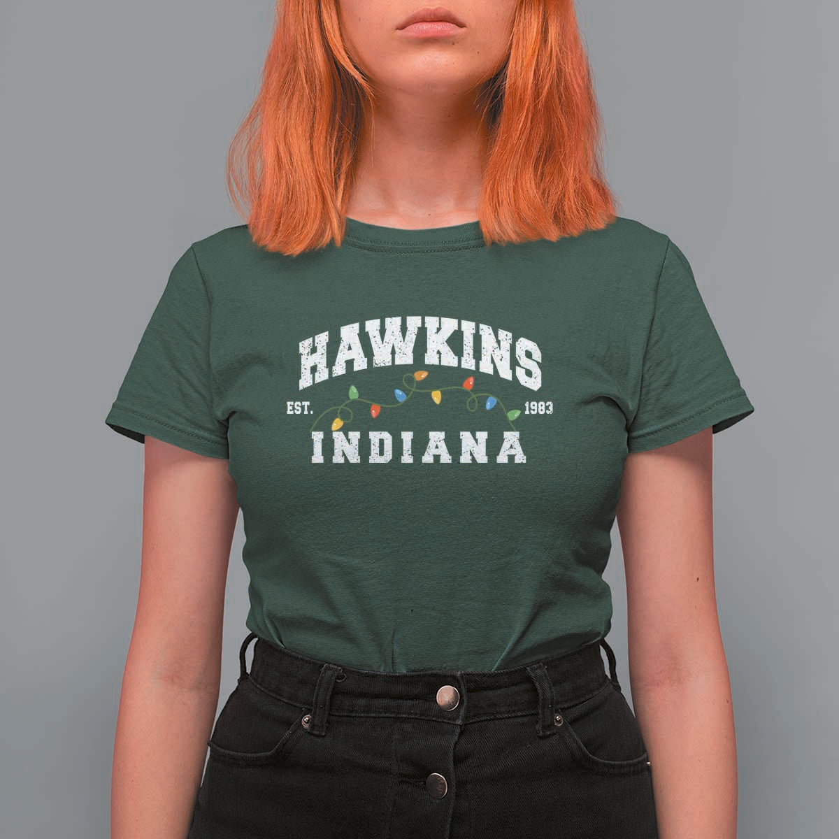 Funny Stranger Christmas T Shirt For Women Hawkins Xmas Lights - Wonder Print Shop