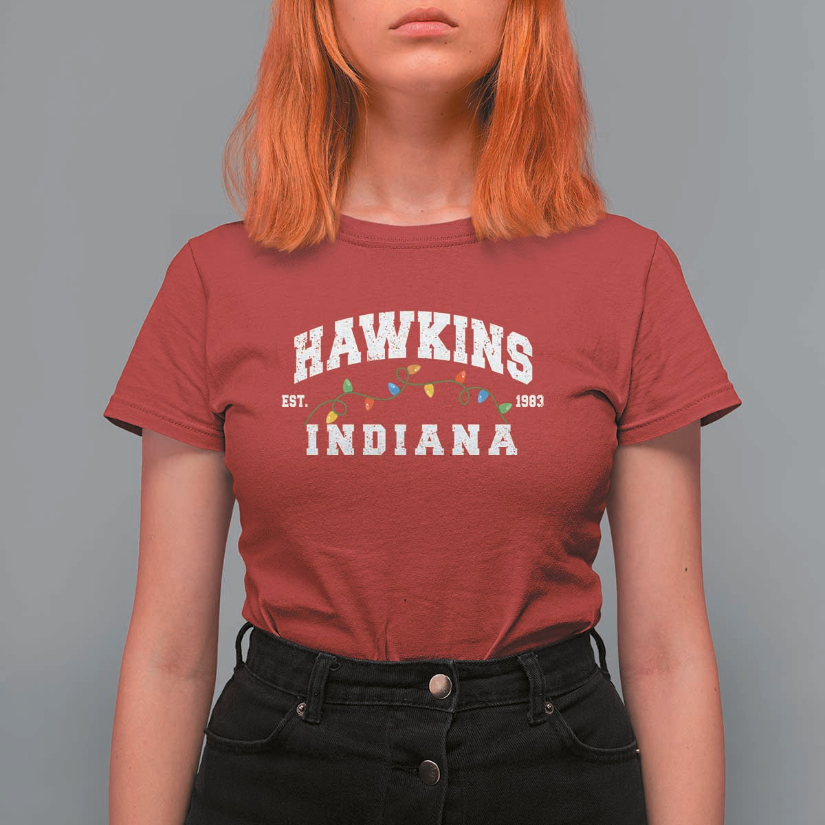 Funny Stranger Christmas T Shirt For Women Hawkins Xmas Lights - Wonder Print Shop
