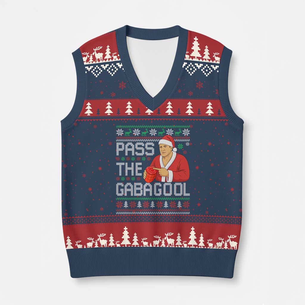 Funny Pass The Gabagool Xmas V-Neck Knit Sweater Vest Italian Food Xmas Mafia Gangster Movie - Wonder Print Shop