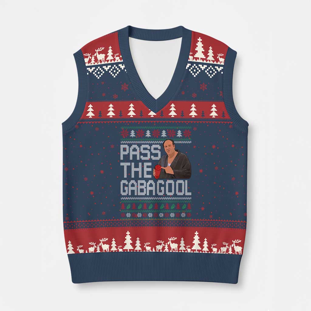 Funny Pass The Gabagool Xmas V-Neck Knit Sweater Vest Italian Food Xmas Mafia Movie - Wonder Print Shop
