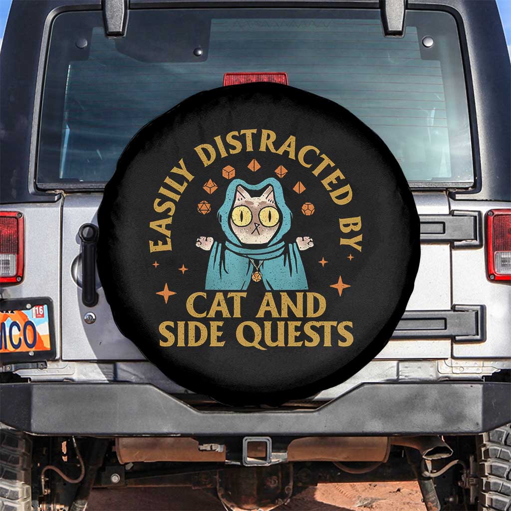 Funny Easily Distracted By Cats And Side Quests Spare Tire Cover RPG Tabletop Gamer - Wonder Print Shop